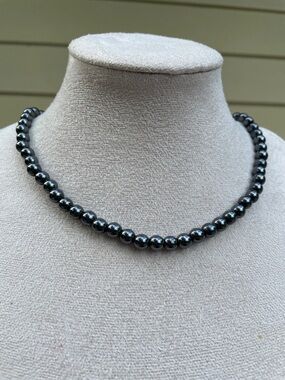 Classic Hematite Bead Necklace - Polished Dark Gray